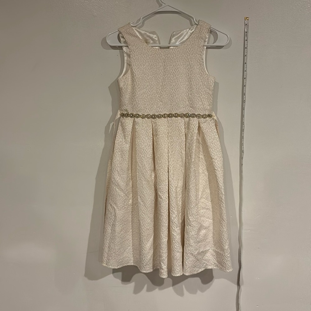 Beige Girl  American princess Dress, Gold Bejeweled Crystal like waist Size 12